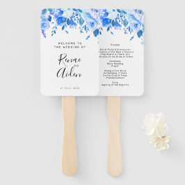 Blauer Blumen Hochzeitsprogramm Hand Fan, blau Blu Fächer