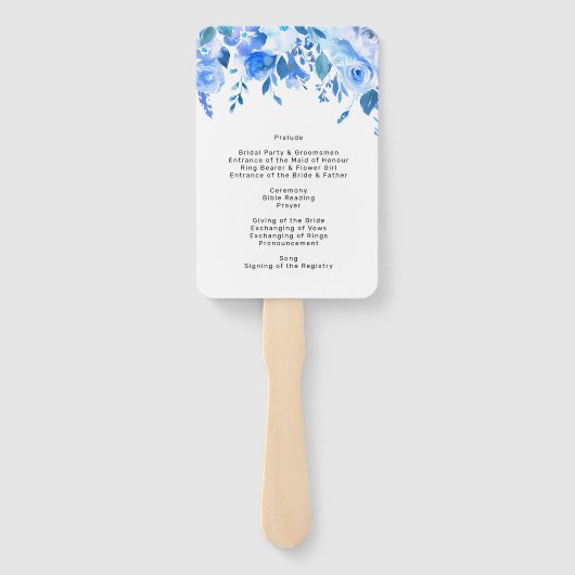 Blauer Blumen Hochzeitsprogramm Hand Fan, blau Blu Fächer (Rückseite)