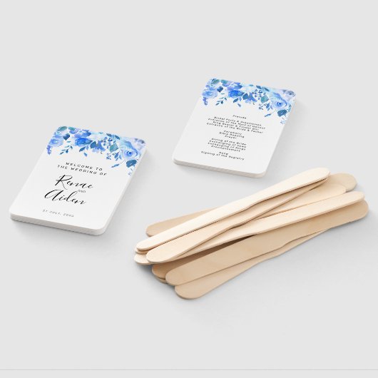 Blauer Blumen Hochzeitsprogramm Hand Fan, blau Blu Fächer (Non-assembled)