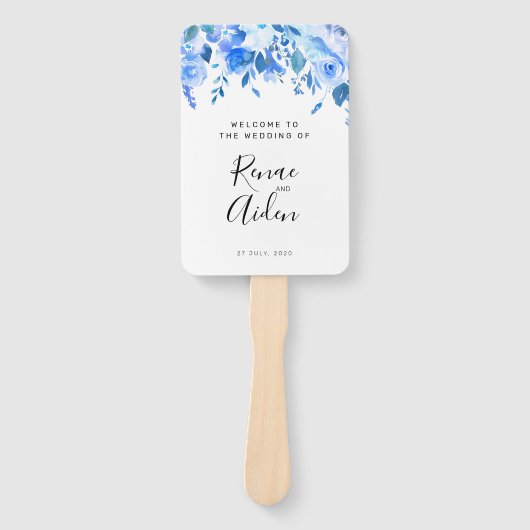 Blauer Blumen Hochzeitsprogramm Hand Fan, blau Blu Fächer (Vorderseite)