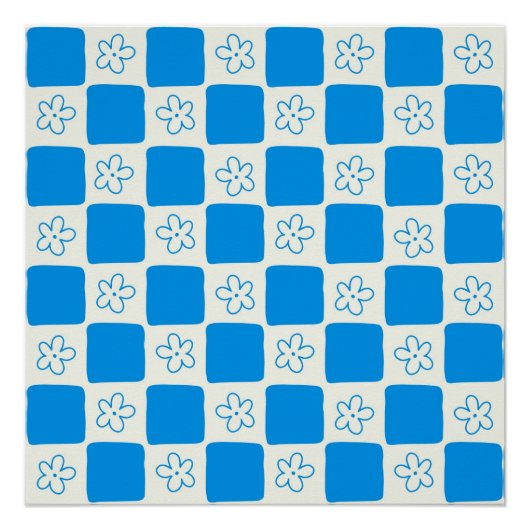 Blauer Blumen-Karomuster im Prepper-Stil Poster (Vorderseite)