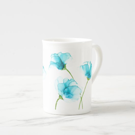 Blauer Blumen Knochen China Tasse (Vorderseite Rechts)