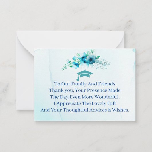 Blauer Blumen Maßgeschneiderter Abschluss Danke Mitteilungskarte (Rückseite)