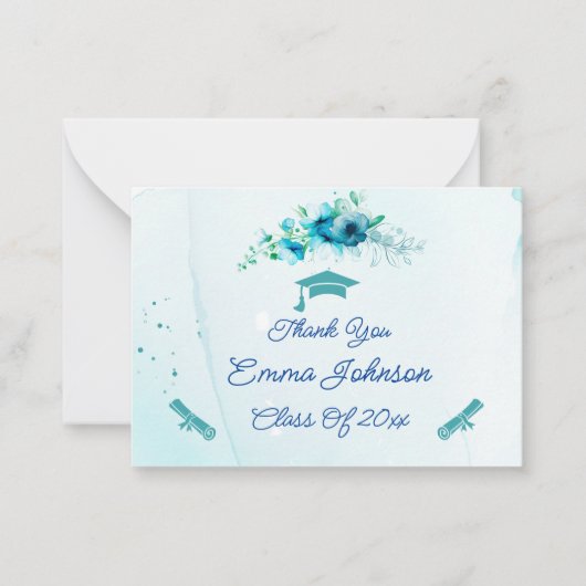 Blauer Blumen Maßgeschneiderter Abschluss Danke Mitteilungskarte (Vorderseite)