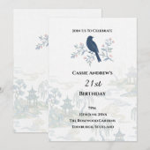 Blauer Blumen-Meilenstein-Geburtstag Einladung (Vorne/Hinten)