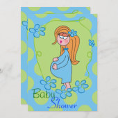 Blauer Blumen Niedliche Babydusche Einladungen (Vorne/Hinten)