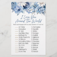 Blauer Blumen rund um das World Brautparty Game