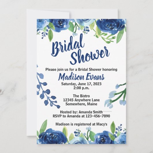 Blauer Blumen Rustikale Brautdusche Einladungen (Vorderseite)