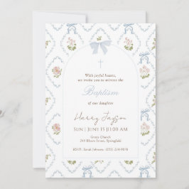 Blauer Blumen-Schleife Elegante christliche Mädche Einladung