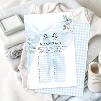 Blauer Blumen-Schleifen-Babynamen-Rennen-Spiel für