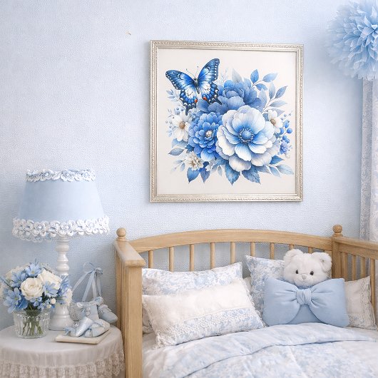 Blauer Blumen-Schmetterling-Cottage  Poster