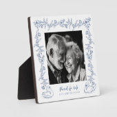 Blauer Blumen-Schwan Liebes-Andenken an Nan und Op Fotoplatte (Vorderseite)