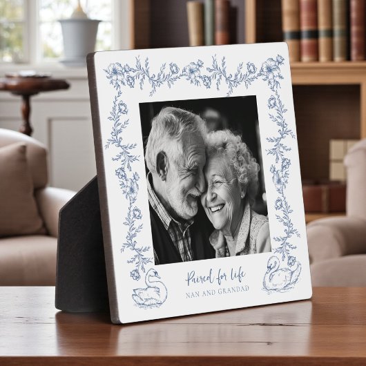 Blauer Blumen-Schwan Liebes-Andenken Nan Opa Fotoplatte