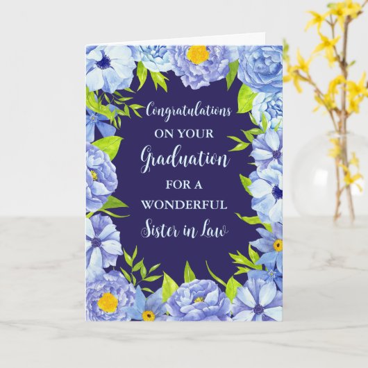 Blauer Blumen Schwester des Abschlusses Karte (Gelbe Blume)