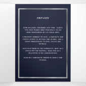 Blauer Blumen-Silber-Foto dreifaches Beerdigungspr Dreifach Gefaltete Ankündigung (Innenseite Mitte)