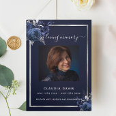 Blauer Blumen-Silber-Foto dreifaches Beerdigungspr Dreifach Gefaltete Ankündigung