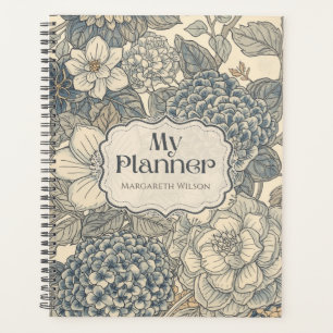 Blauer Blumen-Tagesplaner Agenda Notizbuch Journal Planer