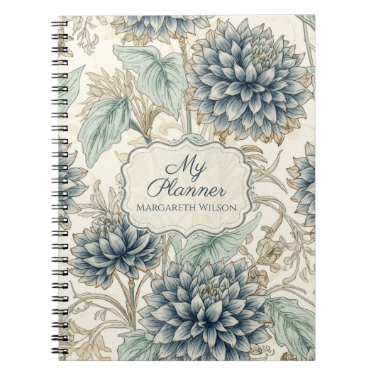 Blauer Blumen-Tagesplaner-Schüler-Notizbuch Notizblock (Vorderseite)