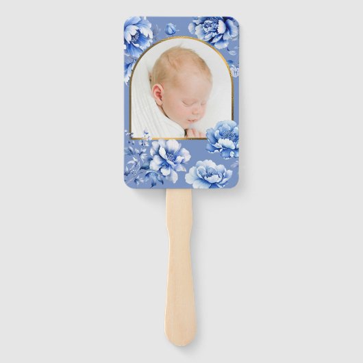 Blauer Blumen Taufe Fächer (Rückseite)