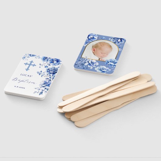 Blauer Blumen Taufe Fächer (Non-assembled)