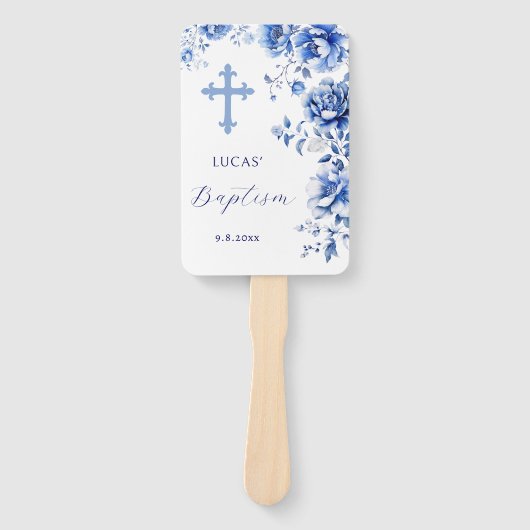 Blauer Blumen Taufe Fächer (Vorderseite)