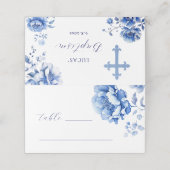Blauer Blumen Taufe Falte Platzkarte (Außenseite Aufgefaltet)