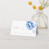 Blauer Blumen Taufe Falte Platzkarte (Vorderseite)