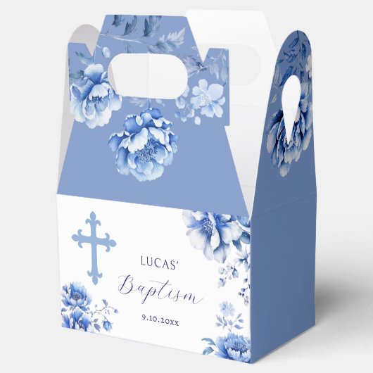 Blauer Blumen Taufe Geschenkschachtel (Geöffnet)