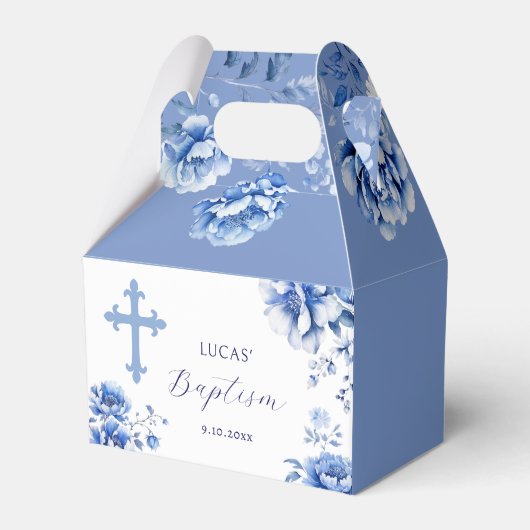Blauer Blumen Taufe Geschenkschachtel (Vorderseite)