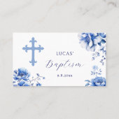 Blauer Blumen Taufe Taufe Flachflatter Platzkarte (Rückseite)