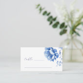 Blauer Blumen Taufe Taufe Flachflatter Platzkarte (Stehend Vorderseite)
