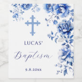 Blauer Blumen Taufe Weinetikett (Einzelnes Label)