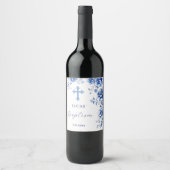 Blauer Blumen Taufe Weinetikett (Vorderseite)