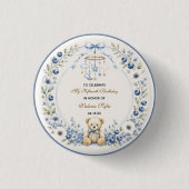 Blauer Blumen-Teddybär Fünfzehnter Geburtstag Button (Vorderseite)