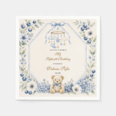 Blauer Blumen-Teddybär Fünfzehnter Geburtstag Serviette (Vorderseite)