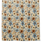 Blauer Blumen-Terrakotta-Boho-Badevorhang Duschvorhang (Vorderseite)