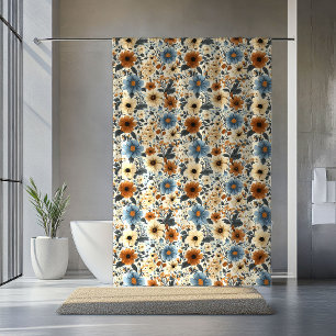 Blauer Blumen-Terrakotta-Boho-Badevorhang Duschvorhang