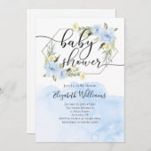 Blauer Blumen Wasserfarben Kinderdusche Einladung (Vorne/Hinten)