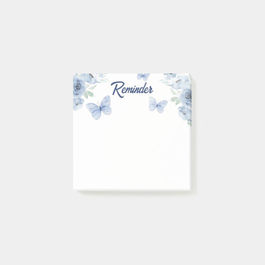 Blauer Blumen-Wasserfarben-Schmetterling Erinnerun Post-it Klebezettel (Vorderseite)