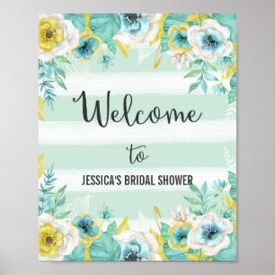 Blauer Blumen Willkommenspatron Print Poster