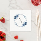 Blauer Blumenampersand Monogram Hochzeit Serviette (Beispiel)