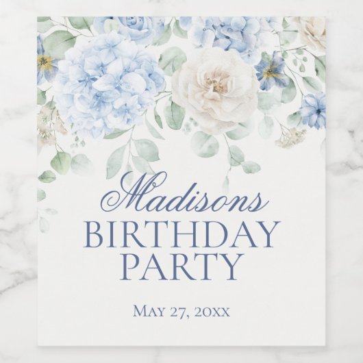 Blauer Blumenanbau Botanisches Blut Geburtstag Weinetikett (Einzelnes Label)