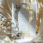 Blauer Blumenbarocke Border Folieneinladung