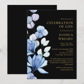 Blauer Blumenbeerdigung zur Beerdigung des Lebens Einladung (Vorne/Hinten)