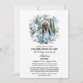 Blauer Blumenbefall 1 Foto Beerdigung Einladung (Vorderseite)