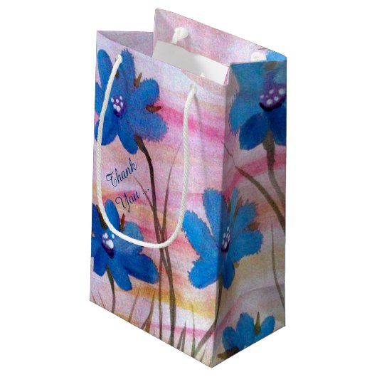 Blauer Blumenbeutel Kleine Geschenktüte (Rückseite Schrägansicht)