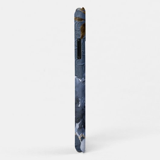 Blauer Blumenblättermonogramm Case-Mate iPhone Hülle (Hinten/Rechts)