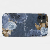 Blauer Blumenblättermonogramm Case-Mate iPhone Hülle (Rückseite (Horizontal))