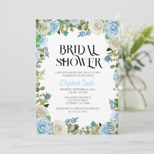 Blauer Blumenblauer Brautdusche Vorlage (Stehend Vorderseite)