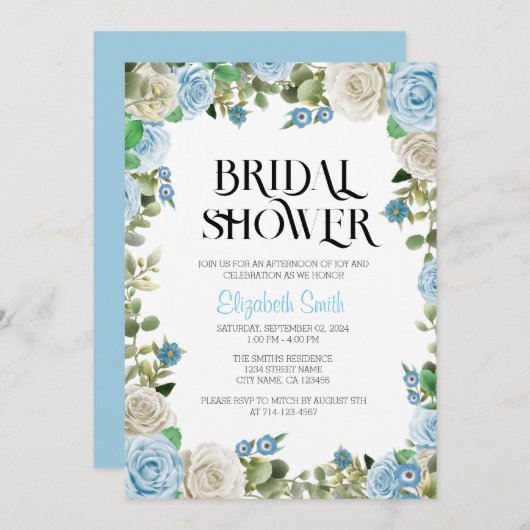 Blauer Blumenblauer Brautdusche Vorlage (Vorne/Hinten)